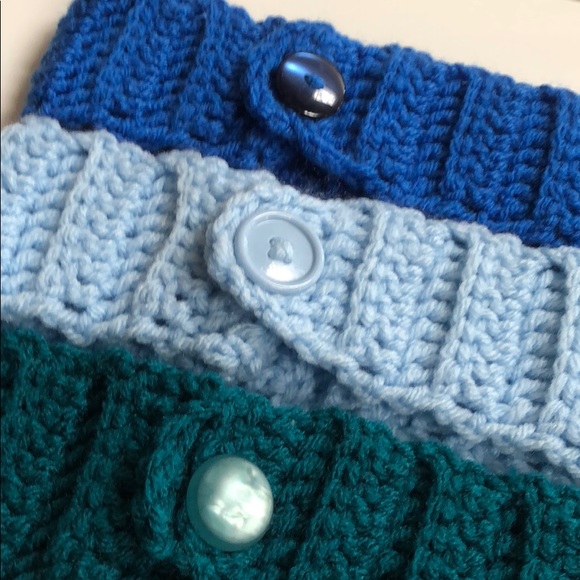 Set of 3 button headbands blue lite blue teal - Picture 2 of 3